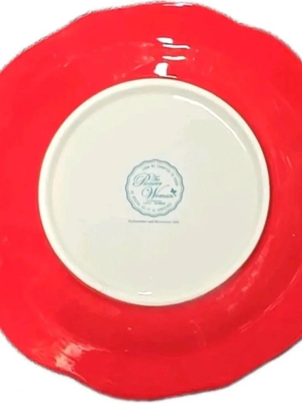 Scalloped Floral Dinner Plate in Red and Green - Elegant Party Plate